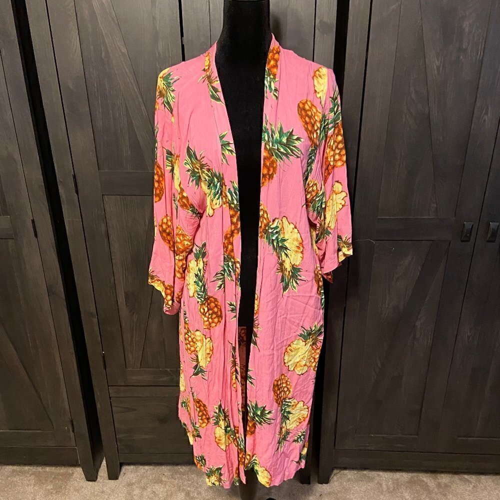 Do Everything in Love Pink and Yellow Pineapple Kimono One Size Fits All